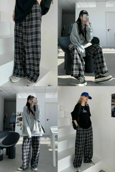 Retro Plus Size, Plaid Pants Outfit, The Best Aesthetic, Non Hijab, Aesthetic Clothing Stores, Aesthetic Retro, Tomboy Style Outfits, Korean Girl Fashion, Ootd Hijab