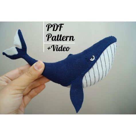 Whale of felt PDF PATTERN. This is toys perfect for decorating an ocean nursery or a nautical crib mobile. You can sew them in absolutely any colors. A great gift for your baby made with your own hands. You can also sew a whale together with children. Even if you are a beginner in sewing you will Whale Stuffed Animal, Whale Plush, Diy Nursery Decor, Whale Pattern, Soft Toy Patterns, Diy Nursery, Diy Craft Tutorials, Felt Garland, Toy Pattern