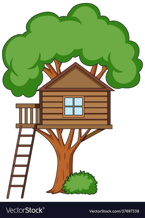 Tree with house cartoon style isolated vector image Tree House Drawing Easy, Tree House Drawing Simple, Tree House Drawing For Kids, Tree House Cartoon, Tree Cartoon Images, Diy Coin Bank, Tree Drawing For Kids, Family Tree House, Chores For Kids By Age