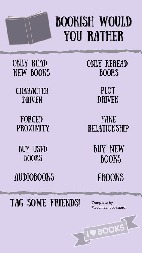 Would You Rather Book Edition, Bookish Would You Rather, Booktok Content Ideas, Book Bingo, Book Spread, Bookstagram Templates, Bookstagram Ideas, Book Content, Book Review Template