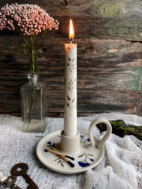 Clay Taper Candle Holders Diy, Clay Candle Holders Aesthetic, Ceramic Pottery Candle Holders, Ceramic Taper Candle Holder, Air Dry Clay Candlestick Holder, Ceramic Candle Holders Handmade, Clay Crafts Candle Holders, Diy Clay Candle Stick Holder, Ceramic Candlestick Holders