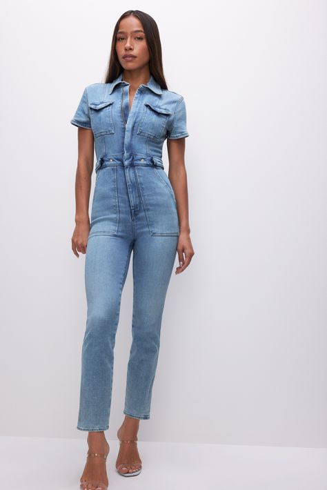 Our best selling Fit For Success Jumpsuit is as powerful as it looks. A denim jumpsuit featuring hidden front zipper closure and breast pockets. Hidden fro Utility Jumpsuit, Flight Suit, American Denim, Good American, Denim Jumpsuit, Short Jumpsuit, Black Jumpsuit, White Denim, Playsuit