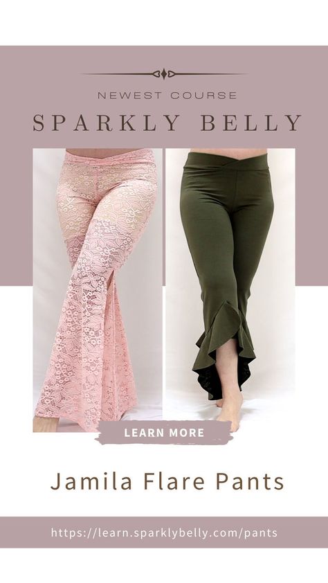 We are launching the Jamila Flare Pant Premium Course TOMORROW! Here are some Q & A's that you may be asking yourself right now: * Would the pants fit me? Learn how to make a custom pattern for these pants - this is where all my courses start! * Would the math be confusing? Don't worry, as usual, I'll include calculators to help you with that! * How can I stop the muffin top from ruining my look? Learn to make the V-shape waistband that flatters all body types & minimizes a muffin top. Raqs Sharqi, Course Launch, Practice Yoga, Flare Pant, Stylish Pants, Belly Dance Costumes, Comfy Pants, March 25, Dance Practice