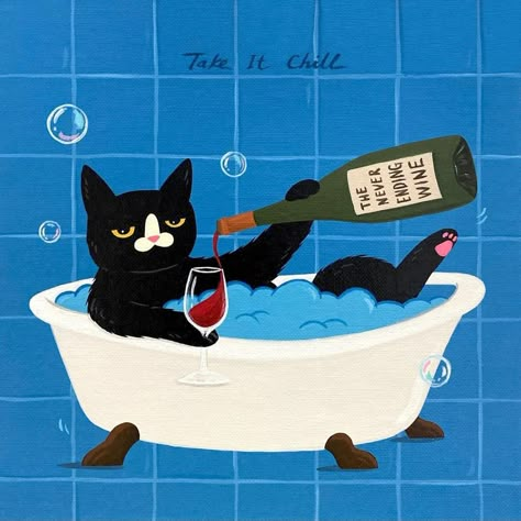 Studio After Cigs: "Time to take it chill to a whole new level...." Vintage Cats Illustration, Chill Illustration, Weird Paintings, Cat With Attitude, Weird Vintage Ads, Weird Vintage, Cat Wine, Cat Illustrations, Black Cat Art