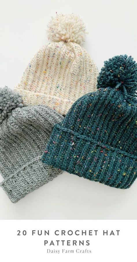 Free Crochet Hat Patterns from Daisy Farm Crafts! Fun Crochet Hat, Free Crochet Hat Patterns, Beanie Hat Crochet Pattern, Crochet Headwear, Kids Hats Patterns, Daisy Farm Crafts, Crochet Hat Patterns, Easy Crochet Hat Patterns, Crochet Project Free