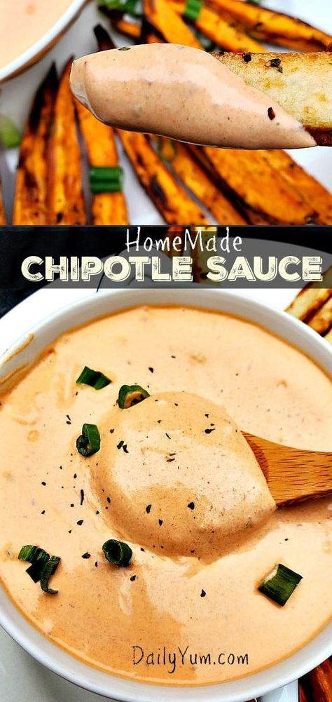 Easy Homemade Chipotle Sauce Recipe in 5 Minutes - Daily Yum Jalapenos Recipes, Homemade Chipotle Sauce, Chipotle Sauce Recipe, Chipotle Recipe, Chipotle Dip, Ww Appetizers, Daily Yum, Recipe Sauce, Homemade Chipotle