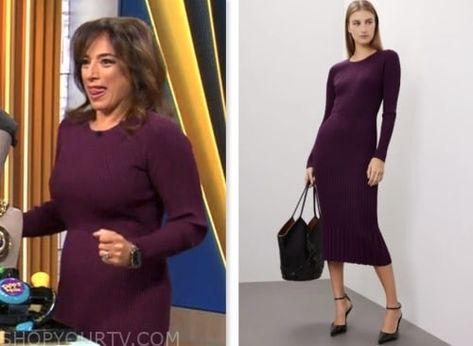 CBS Mornings: October 2023 Michelle Miller's Purple Ribbed Knit Sweater Dress Purple Accessories, Black Sweater Dress, Dress Purple, Ribbed Knit Sweater, Knit Sweater Dress, Black Sweater, Purple Dress, Black Sweaters, Knit Sweater