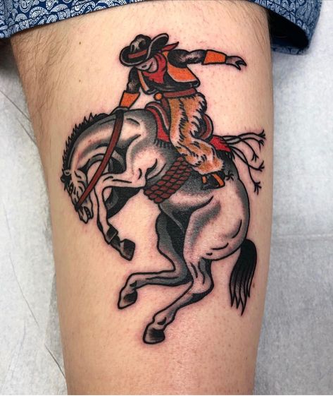 Traditional Tattoo Horse, Outlaw Tattoo, Cool Cowboy, Tattoo Horse, Americana Tattoo, Cowboy Tattoos, Traditional Style Tattoo, Western Tattoos, Traditional Tattoo Sleeve