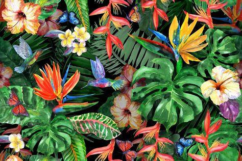 Watercolor Painting Jungle – Tropical flowers pattern of exotic flower and plants. Painting Jungle, Jungle Painting, Tropical Flowers Pattern, Jungle Flowers, Flowers Tropical, Birds Of Paradise Flower, Tropical Painting, Plant Painting, Trendy Flowers