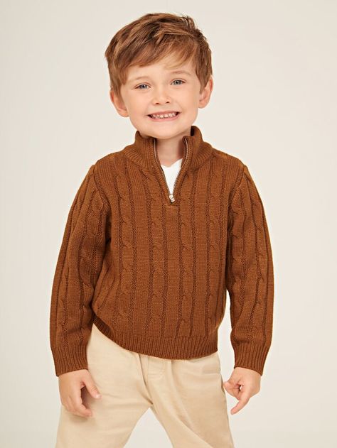 Free Returns ✓ Free Shipping On Orders $49+ ✓. SHEIN BASICS Toddler Boys Quarter Zip Cable Knit Sweater- Toddler Boy Sweaters at SHEIN. Little Boy Fall Outfits, Boy Sweater Outfit, Holiday Fits, Toddler Boy Sweater, Shein Basics, Colorful Clothing, Boys Fall Outfits, Boys Christmas Outfits, Kids Closet