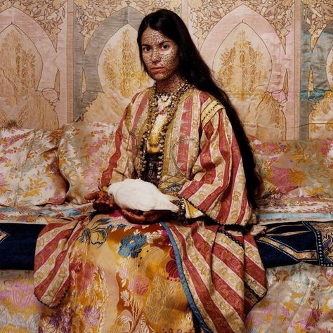 Harem #38" from the magnificent series "Harem revisited" by @lallaessaydi Moroccan-born artist Lalla A. Essaydi (born 1956) explores the Moroccan Women, Islamic Culture, Western Women, Moroccan Caftan, Artwork Images, European Art, Female Photographers, Ho Chi Minh City, Ho Chi Minh