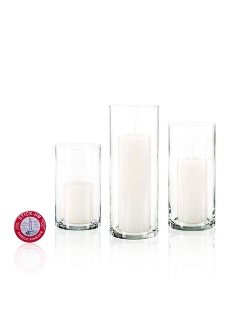 yummi Set of 36 Slim Pillar Candles and Cylinder Vases - White White Pillars, Votive Candles Wedding, Pillar Candle Centerpieces, Square Pillar Candles, Floating Candle Centerpieces Wedding, Pillar Candles Wedding, Yummi Candles, Wedding Pillars, Floating Candles Wedding