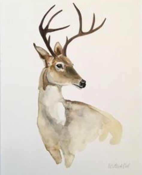 Art Drawings Watercolor, Watercolor Paintings Ideas, Loose Watercolor Paintings, Watercolor Paintings Of Animals, Paintings Ideas, 2022 Art, Deer Painting, Christmas Illustrations, Deer Art