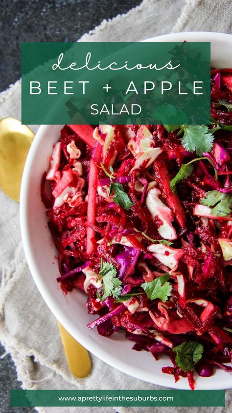 This Apple Beet Slaw is a crunchy, flavourful and fresh salad!  It's delicious served alongside ribs and barbecued meats. A perfect summery side dish. Beet Slaw, Beets Recipe, Lemon Cake Easy, Apple Salad Recipes, Raw Beets, Beet Salad Recipes, Slaw Recipe, Fresh Beets, Beet Recipes