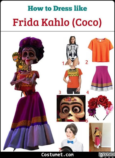 Frida Kahlo (Coco) Costume for Cosplay & Halloween 2020 Frida Kahlo Coco Costume, Coco Couple Costume, Coco Inspired Halloween Costumes, Disney Coco Costume, Frida Halloween Costumes, Coco Inspired Outfits, Coco Halloween Costume Family, Coco Costumes Family, Coco Family Halloween Costumes