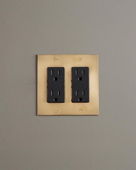 Aged Brass Outlets | deVOL Kitchens Kitchen Outlet Covers, Kitchen Electrical Outlets, Mountain Modern Living Room, Black Outlets, His And Hers Office, Product Data Sheet, Kitchen Outlets, Dark Blue Bathrooms, Black Outlet