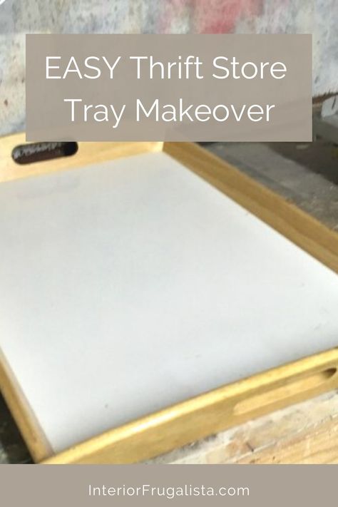 Decopage Ideas Wood Tray, How To Paint Wooden Tray, Upcycled Serving Tray, Painting Trays Ideas, Diy Wooden Tray Ideas, Wood Tray Painting Ideas, Wooden Tray Decoration Ideas, Tray Makeover Diy, Thrifting Crafts