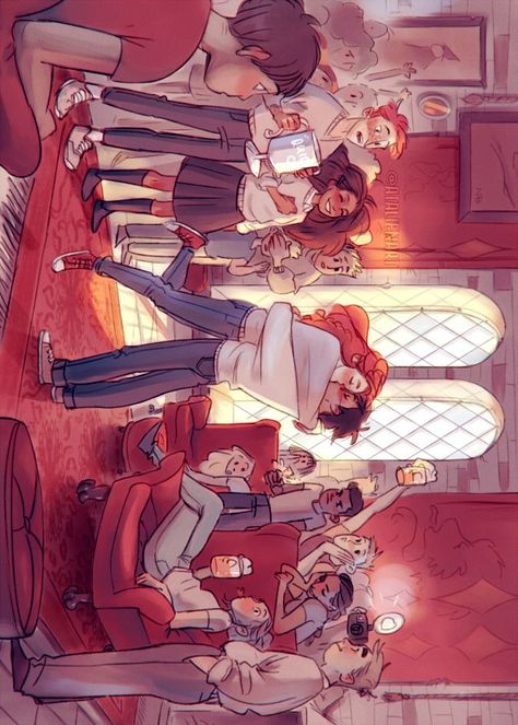 Gryffindor Common Room Fanart, Harry Potter Sixth Year, Golden Trio Fanart, Trio Fanart, Gryffindor Common Room, Golden Trio, Potter Art, Common Room, Harry Potter Marauders