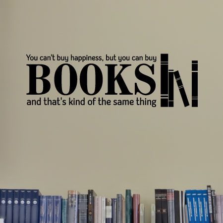 You can't buy happiness, but you can buy books and that's kind of the same thing. Does your school library need a pick-me-up? Wall quotes vinyl decals are perfect! Creative Library, Library Classroom, Teaching Kindness, Wall Drawings, Books Wall, Removable Vinyl Wall Decals, School Murals, Vinyl Wall Quotes, Quote Decals