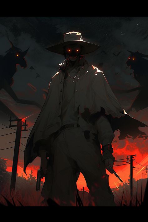 Demon Cowboy, Scary Cowboy, Evil Cowboy, Undead Cowboy, Cowboy Anime, Fantasy Demon, Minecraft Drawings, Western Artwork, Cowboy Design