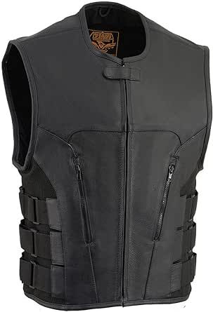 Milwaukee Leather MLM3500 Men's Bullet Proof Style Swat Rider Leather Vest W/Single Panel Back for Club Patches Bullet Vest, Bullet Proof Vest, Ducati Scrambler, Bullet Proof, Kids Luggage, Leather Vest, Mens Vest, Ducati, Milwaukee