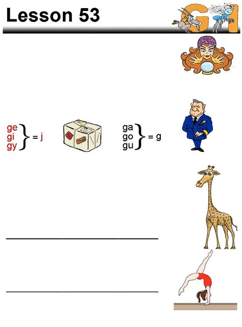 Lesson 53 Soft G (Ge, Gi, Gy) | PDF Soft G Words, J Sound, G Sound, G Words, Soft G, Spelling Practice, Spelling Patterns, Emergency Care, Letter G