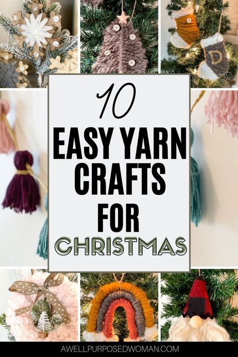 Easy Diy Yarn Ornaments, Christmas Crafts For 8 Yr Girl, Ladies Night Christmas Craft, Easy Yarn Christmas Crafts, Yarn Christmas Crafts For Kids, Christmas Craft For Girls Night, Easy Yarn Ornaments, Christmas Crafts For Seniors Easy, Christmas Craft Middle School