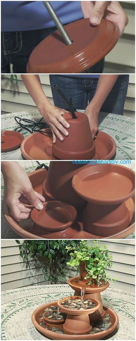 Taman Air, Terra Cotta Clay Pots, Tabletop Water Fountain, نباتات منزلية, Diy Fountain, Garden Waterfall, Tabletop Fountain, Tanah Liat, Flower Pot Garden