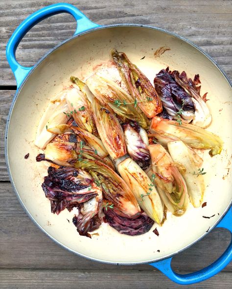 Balsamic Braised Chicories – TasteFood Chicory Recipe, A Spoonful Of Sugar, Leafy Vegetables, Vegetable Stock, Leafy Greens, Cold Season, Fresh Lemon Juice, The Winter, The Garden