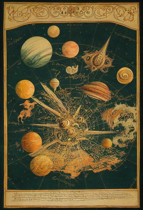 Vintage Astrology Aesthetic, Old Space Aesthetic, Astronomy Aesthetic Art, Astrology Art Vintage, Alchemy Background, Vintage Celestial Art, Celestial Poster, Vintage Space Art, Ancient Astronomy