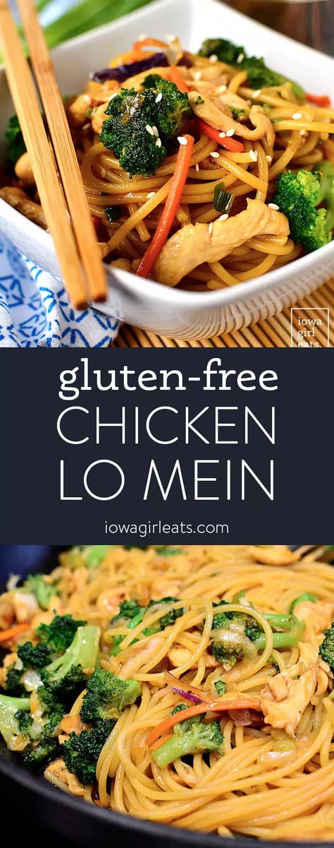 No need to order take out when you can make Gluten-Free Chicken Lo Mein at home! These saucy, slurpy noodles really satisfy. iowagirleats.com keywords: pasta recipes, gluten free recipes, gluten free dinner recipes, gluten free dinner ideas, chicken recipes, chicken breast recipes Gluten Free Chinese Food, Gluten Free Chinese, Chicken Lo Mein, Homemade Chinese Food, Lo Mein Recipes, Iowa Girl Eats, Lo Mein, Gluten Free Dairy Free Recipes, Gluten Free Dinner