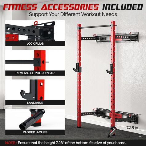 Mappding Folding Squat Rack Wall Mounted, 1100LBS Foldable Squat Power Rack Weight Cage with Pull Up Bar, J-Cups, Landmine and Partable Space Saving Free Standing for Home Gym Garage Workout Foldable Squat Rack, Garage Workout, Gym Rack, Gym Garage, Home Gym Garage, Weight Rack, Squat Rack, Pull Up Bar, Power Rack