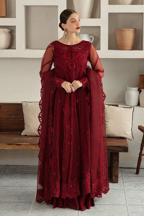 eastern dresses Pakistani Bridesmaid Dresses, Red Bridal Lehenga Pakistani, Maroon Gown, Eastern Dresses, Organza Suits, Eid Outfits, Bridal Lehenga Red, Eid Dresses, Casual Wear Dress