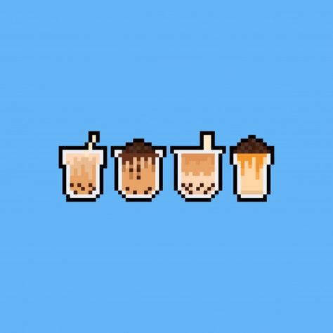 Milk Tea Icon, Bubble Pixel Art, Pixel Art Cartoon, Pixel Art Icon, Tea Icon, Pixel Art Food, Cartoon Bubbles, Graphic Shapes Design, Bubble Milk Tea