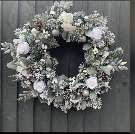 Silver Eucalyptus, Lambs Ears, Frosted Pinecones, Pre Lit Christmas Wreaths, Snow Wreath, Silver Baubles, Pre Lit Wreath, Lighted Wreaths, White Christmas Wreath