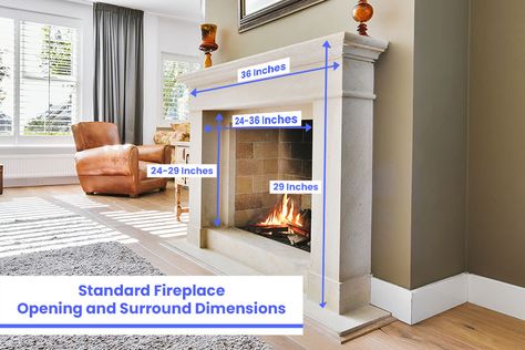 Fireplace Surround Dimensions, Standard Fireplace Dimensions, Fireplace Size Guide, Fireplace Height From Floor, Mantel Height, Fireplace Size, English Fireplace, Wooden Fireplace Surround, Fireplace Box