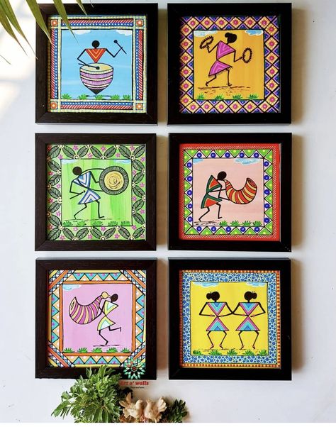 Worli Painting, Warli Art, Coaster Art, Musical Theme, Art Frames, Diy Wall Art Decor, Simple Canvas Paintings, Art Decor Diy, Madhubani Painting