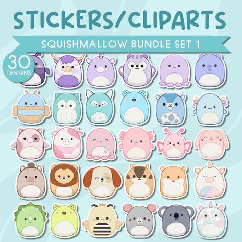 Squishmallows Stickers Bundle Printable Squis Squishmallows Stickers, Squish Mallows, Superhero Stickers, Png Stickers, Border Png, Cute Animal Clipart, Hello Kitty Birthday, Cute Planner, Animal Designs