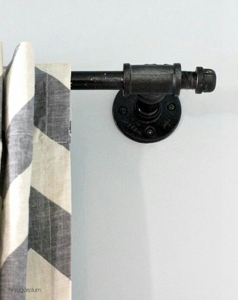 . Plumbing Curtain Rod, Pipe Curtain Rods, Industrial Style Bedroom, Diy Curtain Rods, Diy Curtain, Curtain Hanging, Galvanized Pipe, Industrial Bedroom, Black Pipe