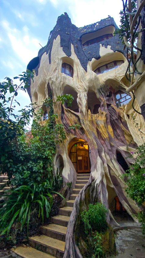 Crazy Architecture Design, Unique House Facade, Strange House Design, Eccentric House Exterior, Wacky House Exterior, Odd Houses Architecture, Weird Architecture Unusual Homes, Luxury Tree Houses, Beautiful Tree Houses