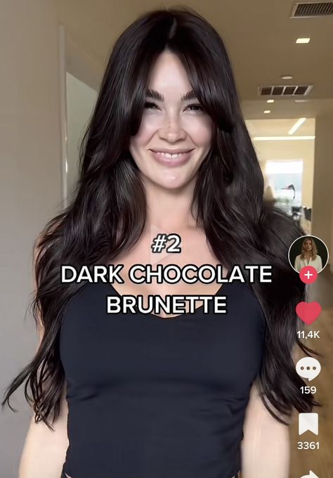 Black Espresso Hair, Dark Chocolate Black Hair, Dark Brown Hair Gloss, Dark Brown Vs Black Hair, Dark Bitter Chocolate Hair, Dark Brown Violet Hair, Black To Dark Brown Hair, Deep Chocolate Brown Hair With Lowlights, Brownish Black Hair