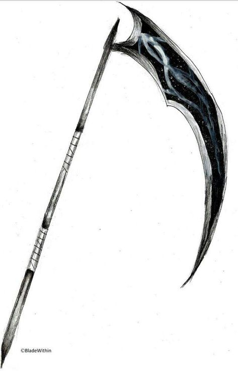 Black Scythe Design, Sickle Drawing, Moon Scythe, Cool Scythe Designs, Scythe Designs, Scythe Drawing, Scythe Design, Anime Scythe, Goddess Of Life