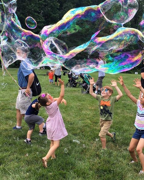 Grandpop Bubbles helps kids make the BIGGEST giant bubbles of their lives. #gpopb #grandpopbubbles #gpopbgiants #giantbubbles Blowing Bubbles Aesthetic, Playing With Bubbles, Playground Activities, Super Bubbles, Bubble Pictures, A Level Textiles, Big Bubble, Giant Bubbles, Wedding Bubbles