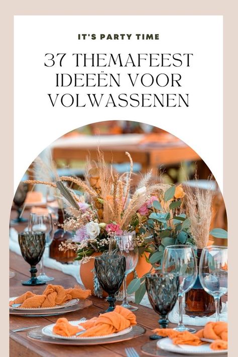 Wat is er nou leuker dan een themafeest organiseren? In deze blog vind je 37 themafeest ideeën voor volwassenen. Onderverdeeld in een aantal categorieën, zoals themafeesten die iets met een bepaalde periode te maken hebben of met een specifiek land. Bij alle themafeest ideeën vind je een tips & suggesties voor aankleding, hapjes en outfits. Let’s get this party started! Thema Party Volwassenen, Thema Party, Diner Party, November Challenge, 30th Party, Corporate Party, Winter Party, Sweet Sixteen, Dinner Party