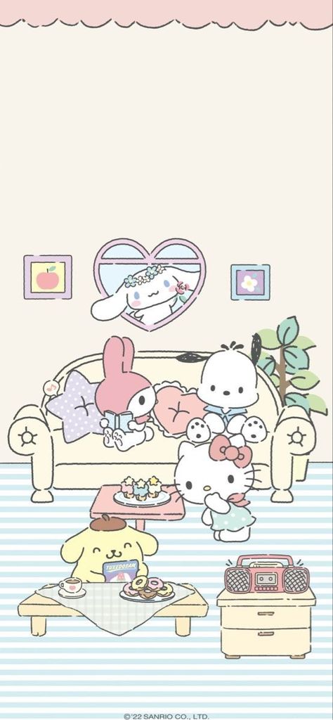 Credit : Sanrio Co.Ltd Asian Illustration, Pink Wallpaper Kawaii, Sanrio Christmas, 헬로키티 배경화면, Hello Sanrio, Theme Wallpaper, Melody Hello Kitty, Iphone Wallpaper Kawaii, Hello Kitty Characters