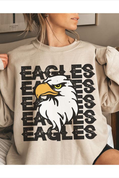 Football Eagles, Eagles Sweatshirt, Mascot Shirt, Eagle Mascot, School Spirit Wear, School Spirit Shirts, Eagles Football, Eagle Design, Eagle Shirts