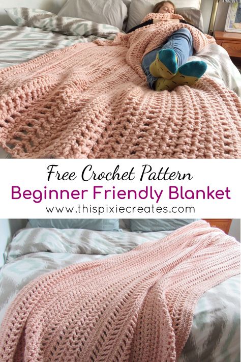 Pink textured crochet blanket with holes. Crochet Stitches For Chunky Yarn Afghan Patterns, Fast And Easy Crochet Blanket Free Pattern, Loose Crochet Blanket Patterns Free, Crochet Basic Pattern Free, Mountain Mama Crochet Blanket, First Time Crochet Blanket, Fast Crochet Afghan, How To Finish Off A Crochet Blanket, 10mm Crochet Hook Pattern Blanket