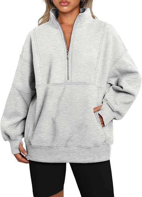 AUTOMET Womens Winter Zip Up Hoodies Oversized Sweatshirts Fleece Long Sleeve Cropped Sweater Casual Fall Clothes 2024 Grey L at Amazon Women’s Clothing store Classy Sweater, Plus Size Sweatshirts, Clothing Finds, Bandeau Tops, Short Playsuit, Winter Pullover, Half Zip Sweatshirt, Oversized Blouse, Pregnancy Maxi Dress