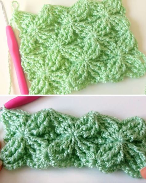 How To Crochet Fantasia Stitch - Tutorial | Beautiful Skills - Crochet Knitting Quilting | Bloglovin’ Floret Stitch Crochet, Fantasia Crochet Stitch, Crochet Pattern Stitch Disney, Sprig Stitch Crochet, Jasmine Stitch Crochet Tutorial, Ribbed Crochet, Crochet Knit Stitches, Crochet Motifs, Tunisian Crochet