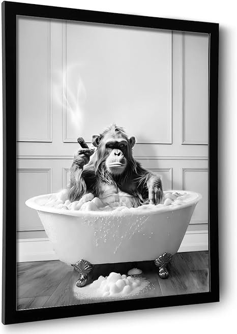 Amazon.com: Framed Bathroom Decor Wall Art, Chimpanzee in Bathtub, Black and White Wall Art, Funny Bathroom Wall Decor Signs, Cute Animal Art for Bathroom (Framed,8''x10''): Posters & Prints Bathtub Pictures, Bathroom Decor Wall Art, Bathroom Decor Wall, Bathroom Wall Decor Art, Black White Bathrooms, Bathroom Canvas, Bathroom Artwork, White Bathroom Decor, Animal Wall Decor